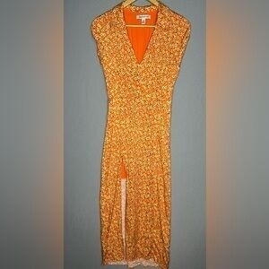 Urban Outfitters 90s Style Orange Daisy Midi Dress L - Fit Medium